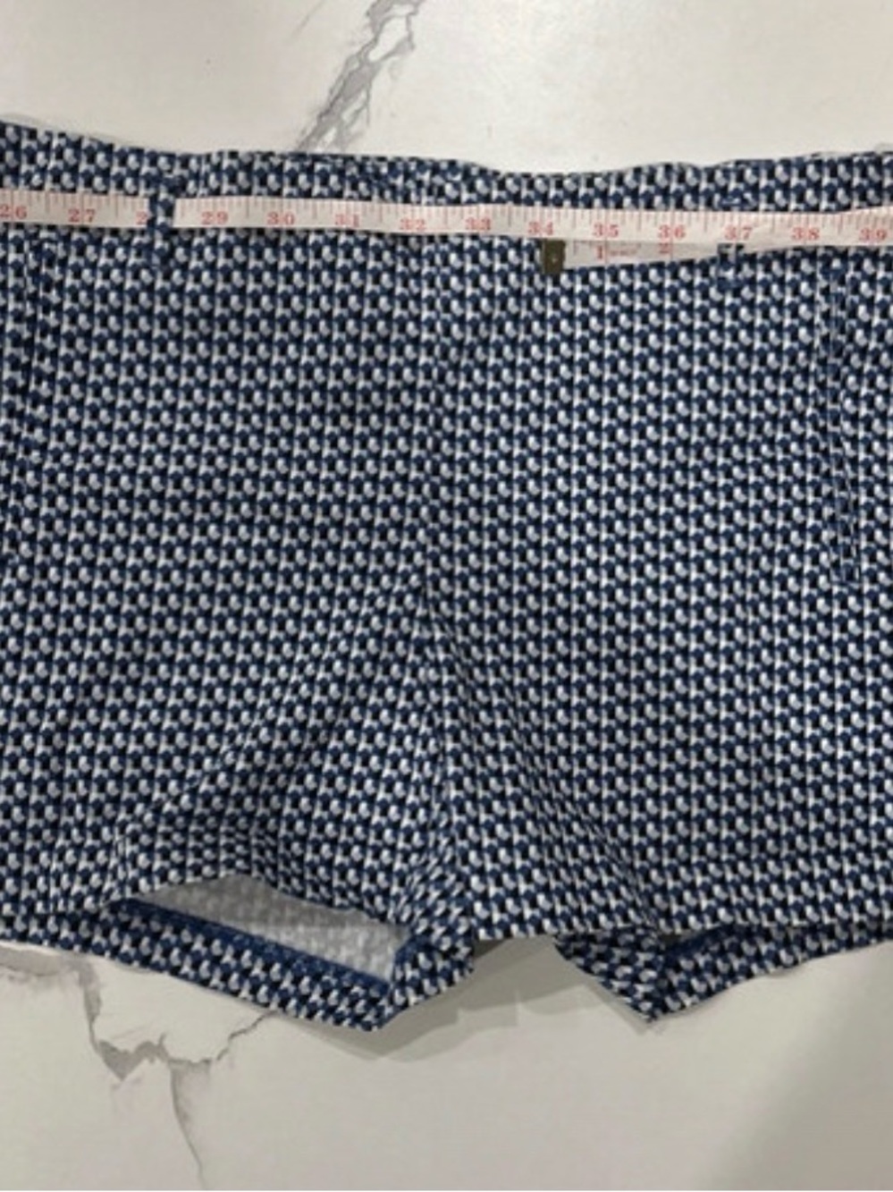 attention Navy and White Houndstooth Bermuda Shorts